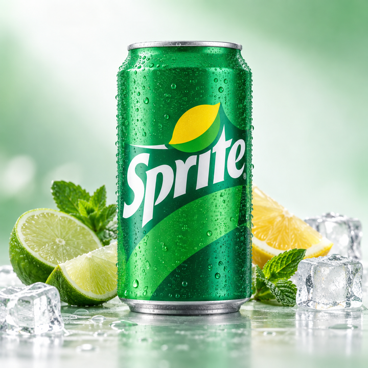 Sprite 330 ml – Produktbild mit Limette, Zitrone, Minze und Eis