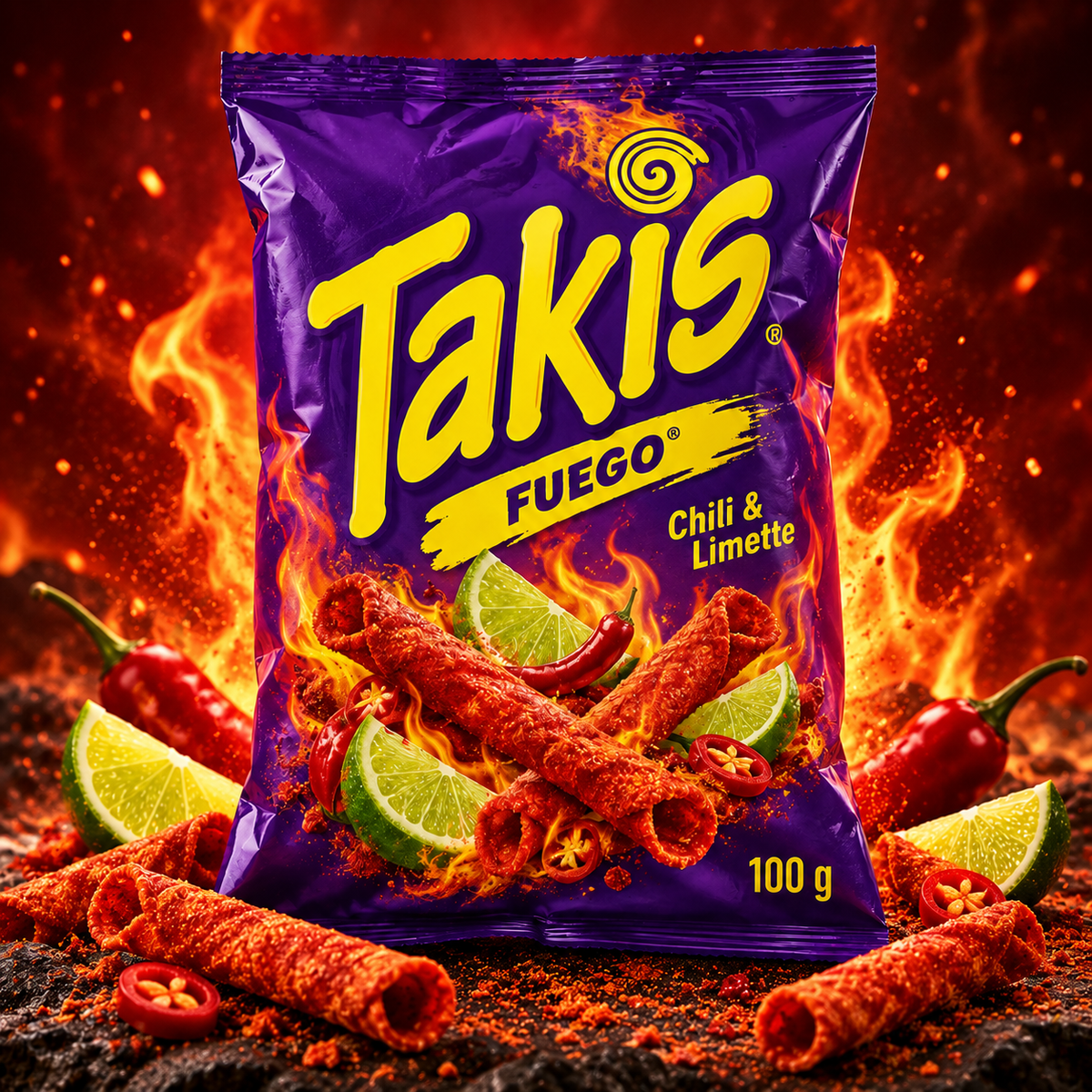 Takis Fuego Chili & Limette 100 g – zusätzliche Feuer- und Limetten-Produktaufnahme