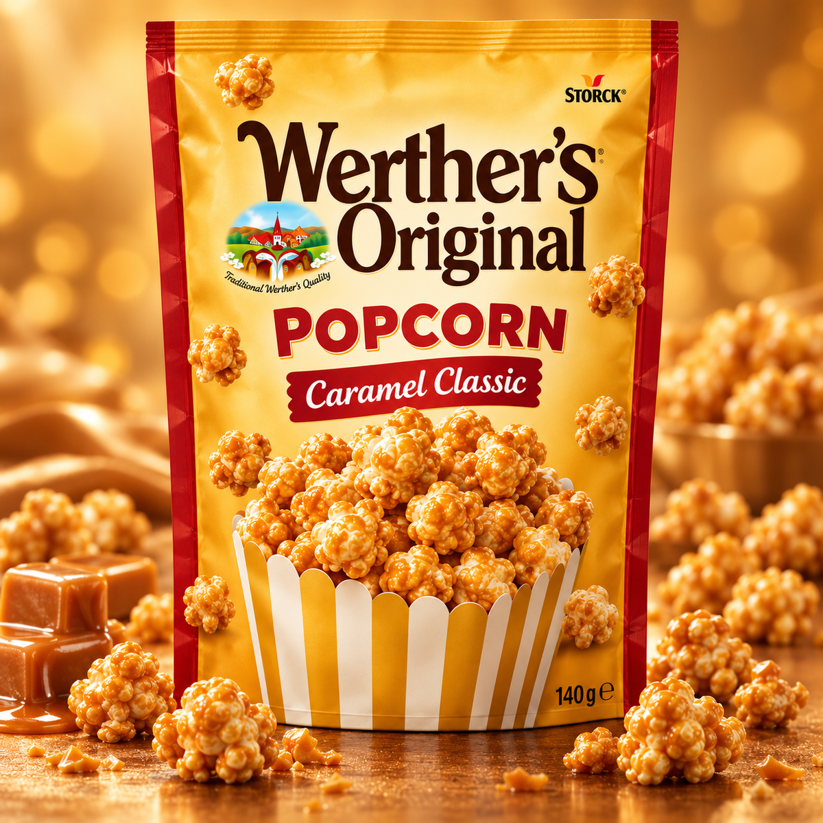 Werther's Original Popcorn Caramel Classic 140 g – zusätzliche Karamell-Produktaufnahme